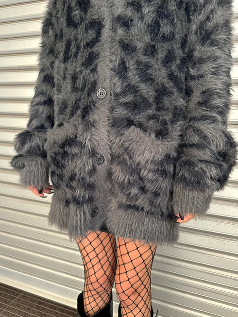 レオパード柄シャギーニットカーディガン
